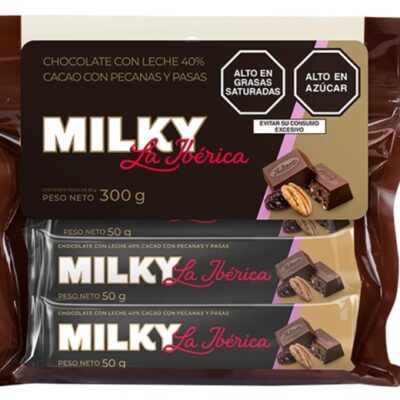 LA IBERICA Milky chocolate with raisins and pecans X 6