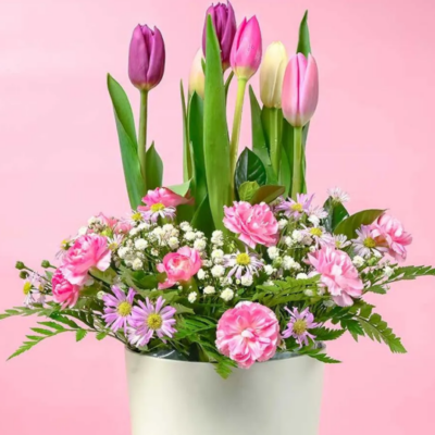 Purple Tulips and Small Carnations